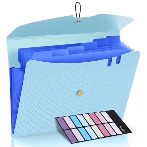 Sooez 7 Pocket Expanding File Folder, Premium Accordion File Organizer, Letter Size Folders for Documents, Sleek Filing Folders with Bungee Closure, Portable Folders for School Office Supplies, Blue