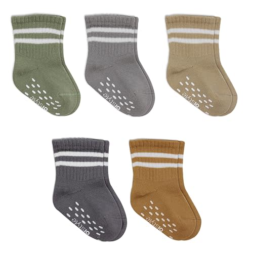 bistyle Baby Grip Ankle Socks 5 Pairs | Newborn Infant Toddlers Non-Slip Socks Organic Cotton | Kids Boys Girls Ankle