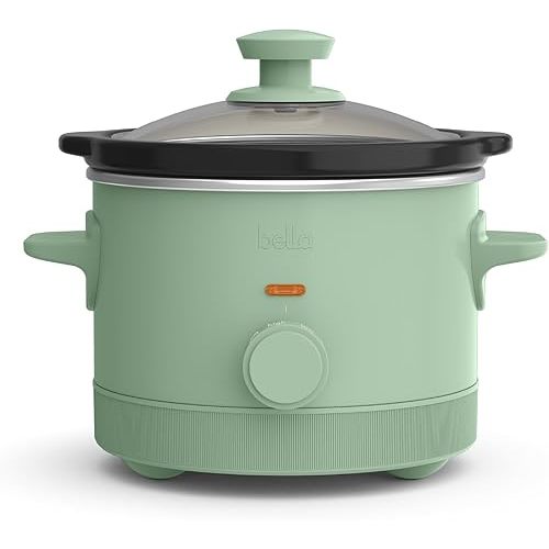 bella 1.5 Qt Slow Cooker with 3 Heat Manual Control, EverGood™ Ceramic Nonstick Coating, Dishwasher Safe Stoneware Pot and Tempered Glass Lid, Tangle Free Cord Wrap & Cool Touch Handles, Seaglass