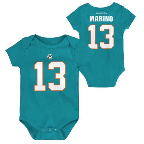 Newborn & Infant Miami Dolphins Dan Marino Mitchell & Ness Aqua Retro Name & Number Bodysuit