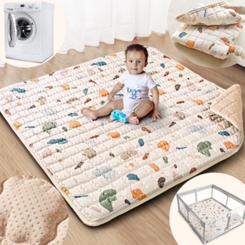 Beavtaens Baby Play Mat for Floor, Fits 50x50 Playpen, Super Soft, Non-Slip, for Ages 0-4 (Boho)