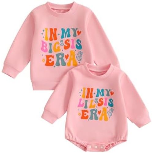 Canis Big Sister Little Sister Matching Outfit in My Big Sis Little Sis Era Pullover Sweatshirt and Newborn Romper Set