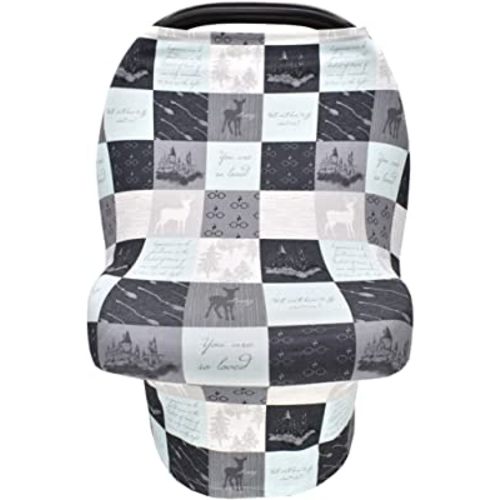 Car Seat Nursing Cover Shopping Cart Cover High Chair Cover 4 in 1 Carseat Canopy Nursing Breastfeeding Cover for Baby Boys and Baby Girls (Grey&Green)