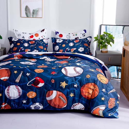 Wajade Sports Comforter Set Bed in A Bag 7 Piece Bedding Set -3D Soccer Ball Bedding Set for Kids Boys (1 Comforter, 1 Flat Sheet, 1 Fitted Sheet, 2 Pillowcase and 2 Pillow Sham, Twin Size)