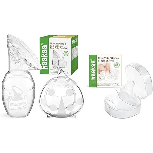 haakaa Manual Breast Pump 4oz/100ml & Ladybug Milk Collector 2.5oz/75ml & Breast Shield (18mm,2pk) Combo