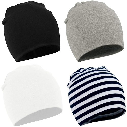 Zando Winter Cotton Warm Hat Unisex Baby Beanie Hat Infant Baby Soft Cute Knit Cap Black & White & Stripe & Light Grey