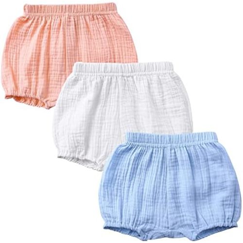 3PC Shorts Set Newborn Baby Girls Boys Pants Cotton Linen Blend Cute Floral Bloomers Triangle Shorts
