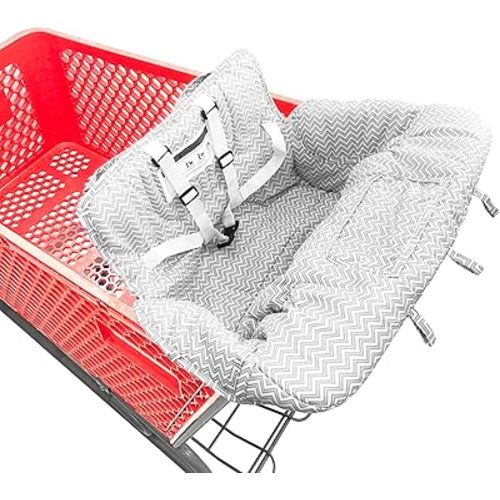 Portable 2-in-1 Grocery Cart Seat Cover and Baby Highchair Cover (Gray Chevron)