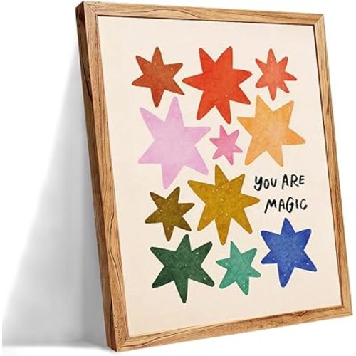 Framed You Are Magic Minimalist Quotes Wall Art 08x10 inch Colorful Cute Stars Poster Modern Positive Affirmations Canvas Prints for Kids Bedroom Nursery Playroom Wall Decor
