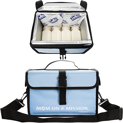 Milk Cubby Breast Milk Cooler Travel Bag, Safe Temperature Portable Breast Milk Cooler Bag with Ice Packs, Insulated Breast Milk Chiller, Extreme Temp Breastmilk Storage Cooler (Light Blue)