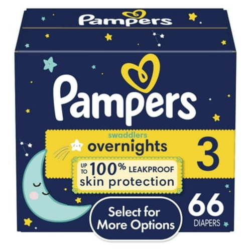 Pampers Swaddlers Overnight Baby Diapers Size 3, 66 Count (Select for More Options)