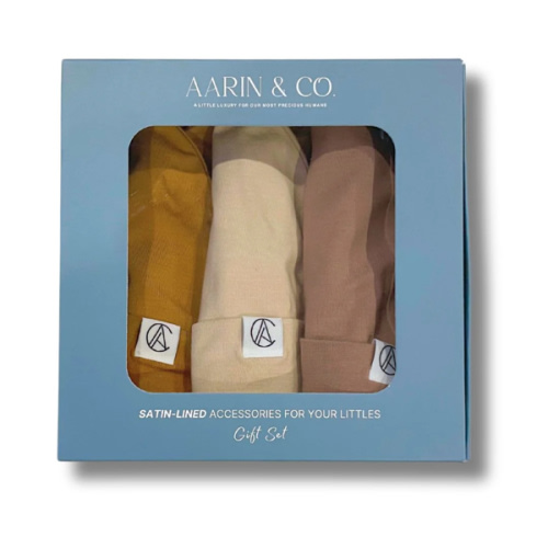 Newborn Satin Lined Jersey Beanie Gift Set-Neutral – Aarin & Co.