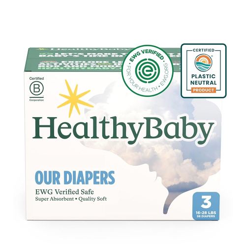 Our Diapers | EWG Verified Safe & Plant-Based Diapers | Leak Protection | Soft Organic Cotton Shell | Chlorine-Free Diaper for Sensitive Skin | Size 3 (16-28 lbs) 58 Count
