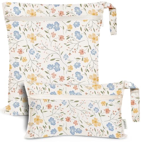haakaa Water Resistant Wet Bags for Baby Wet Dry Bags for Cloth Diaper, Reusable Wet Bags for Baby Items, Swimsuit & Travel, 2pcs, Garden Flow