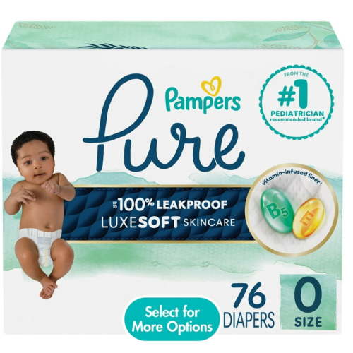 Pampers Pure Protection Newborn Diapers, 76 Count - Hypoallergenic, Shea-Butter Enriched, 12-Hour Leak Protection