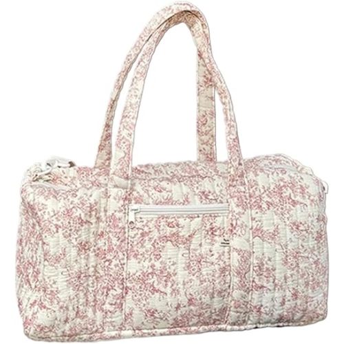 Quilted Duffle Bag For Women Cute Weekender Bag Floral Travel Bag Aesthetic Puffer Duffle Bag Cotton Diaper Tote Bag