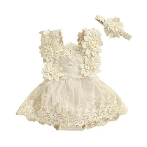 2pcs Floral Lace Romper