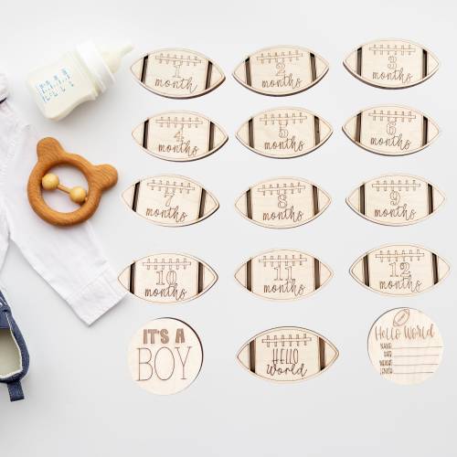 Football Wooden Monthly Milestone Cards, Baby Milestone Cards, 5x3 inches Baby Shower Gift for Boys