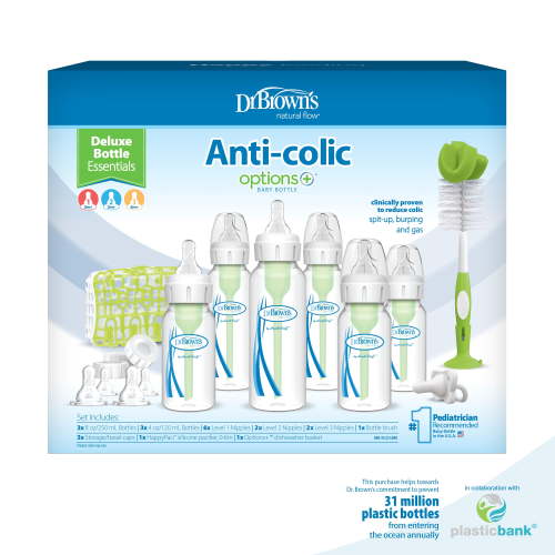 Dr. Brown's Natural Flow Anti-Colic Options+ Deluxe Bottle Essentials Gift Set, BPA Free, 0m+