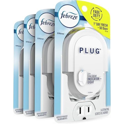 Febreze Plug In Air Freshener Fade Defy Plugs, Scented Oil Warmer- Pack of 4