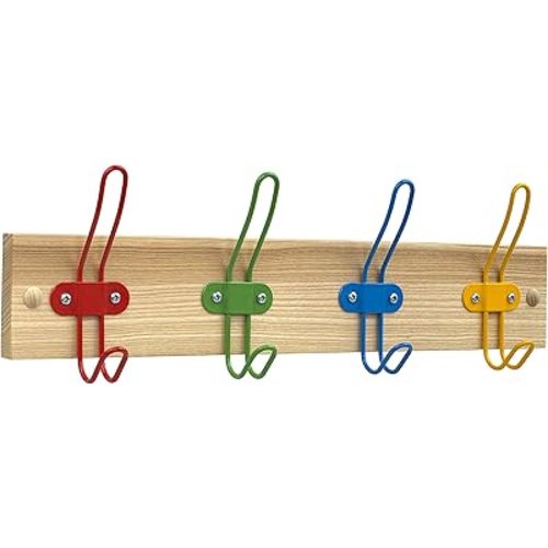 Kids Coat Hook Rack for Boys and Girls for Jackets Clothes Hats Backpacks Robes and Towels - Kids Hanger for Use in Nursery Bedroom and Bathroom - Colorful Wire Hooks and Lacquer Rail