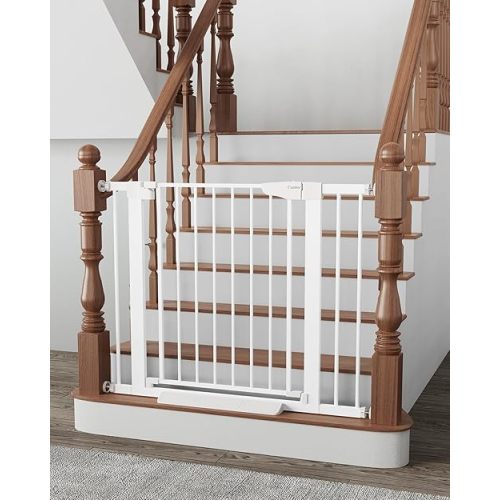 Cumbor 29.7-40.6" Baby Gate for Stairs, Mom's Choice Awards Winner-Dog Gate for Doorways, Pressure Mounted Self Closing Pet Gates for Dogs Indoor, Durable Safety Child Gate with Easy Walk Thru Door