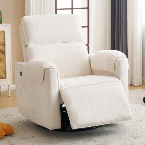 Latitude Run® Oversized Power Recliner Chair, 26" Extra Wide Swivel Rocker Recliner With Adjustable Headrest, Chenille Glider Rocking Nursery Chair With Overstuffed Armrest, Usb Ports. | Wayfair