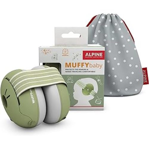 Alpine Muffy Baby Ear Protection for Babies and Toddlers up to 36 Months - CE & ANSI Certified - Noise Reduction Earmuffs - Comfortable Baby Headphones Against Hearing Damage & Improves Sleep - Green