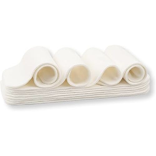 Nora's Nursery 5-Layer Cotton Inserts – 10 Pack with Snaps | Super Absorbent, Reusable & Washable Diaper Liners | Leak-Proof Cloth Diaper Inserts for Overnight Comfort and Protection