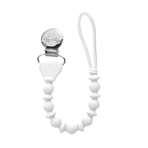 Itzy Ritzy Silicone Pacifier Clip; 100% Food Grade Silicone Pacifier Strap with Clip Keeps Pacifiers, Teethers & Small Toys in Place; Features One-Piece Design & Cord (White)