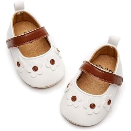 HONGTEYA Infant Baby Girls Mary Jane Flats Non Slip for Toddler First Walkers Soft Sole PU Leather Crib Shoes Sneaker Wedding Party Christmas Princess Dress Shoes Baby Moccasins Girls