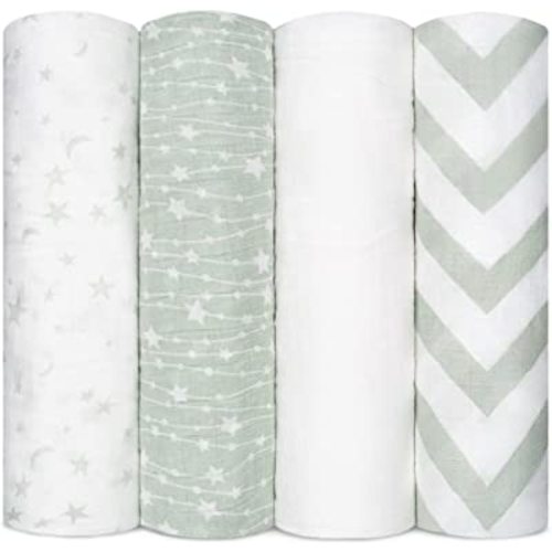 Comfy Cubs Muslin Swaddle Blankets (Pack of 4) - 119 x 119 cm, Soft Cotton Baby Blanket Set, Large Swaddling Wraps for Newborns - Self-Soothing Baby Swaddle - (Green)
