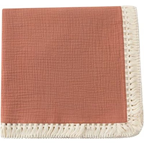 Cotton Muslin Baby Blanket with Tassel,Large Baby Receiving Blanket with Fringe, Boho Muslin Swaddle Blanket with Fringe,Nursery Decor Throw or Nursing Fringed Blankets (Color A)