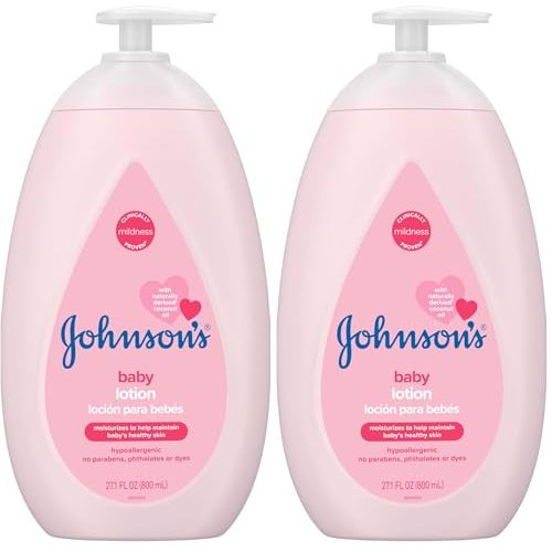 Johnson's Moisturizing Mild Pink Baby Lotion with Coconut Oil for Delicate Baby Skin, Paraben-, Phthalate- & Dye-Free, Hypoallergenic & Dermatologist-Tested, Baby Skin Care, 27.1 Fl. Oz (Pack of 2)