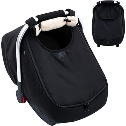 Winter Baby Car Seat Cover, Infant Car Seat Cover with Thickened Fleece Lined, Warm Carseat Covers with Side Breathable Holes, Baby Carrier Canopy with Privacy Flip for Rain Snow Cold Weather