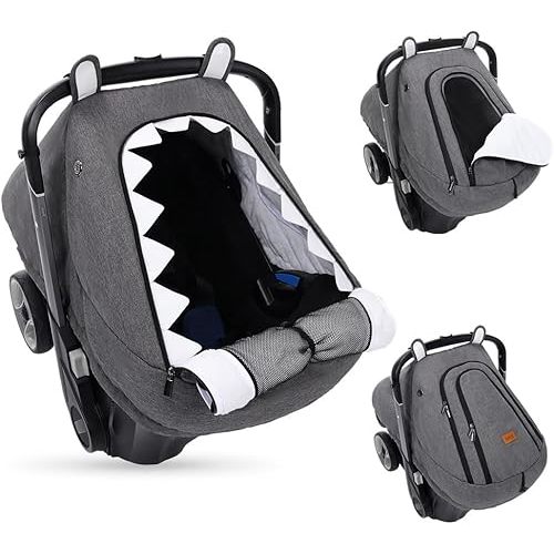 Bioby Winter Baby Car Seat Cover, Infant Car Seat Cover for Boy Girl, Roomy, Cozy, Warm, Waterproof Baby Carseat Covers Canopy with Thickened Fleece Lining, Breathable Hole, Universal Fitted Gray