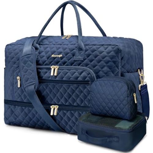 Large Women's Travel Duffel, Weekender with Shoe Compartment, Carry On Overnight Bag, Gym Duffel with Wet Pocket, Hospital Bags for Labor and Delivery - 3 PCS Set