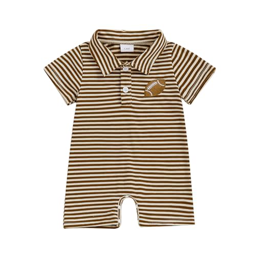 Karuedoo Newborn Baby Boy Football Outfit Embroidery Stripe Button Down Collared Shirt Romper Short Sleeve Jumpsuit Bodysuit