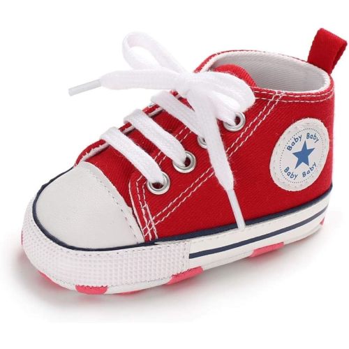 Meckior Baby Girls Boys Canvas Sneakers Soft Sole High-Top Ankle Infant First Walkers Crib Shoes