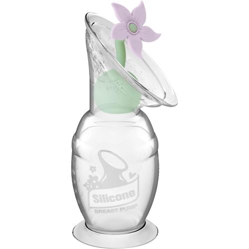 haakaa Manual Breast Pump with Flower Stopper Set, Gen.2 Silicone Hand Pump with Suction Base, BPA Free (5.4oz/150ml, Lavender)