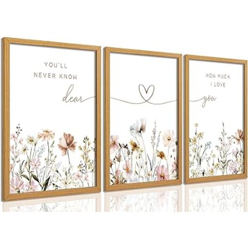 JBZDD 3Pcs Wildflower Nursery Wall Art – Boho Botanical Flower Posters with Inspirational Sentences, Aesthetic Print Artwork for Baby Girl Nursery, Bedroom, or Living Room Decoration Unframed16x24in