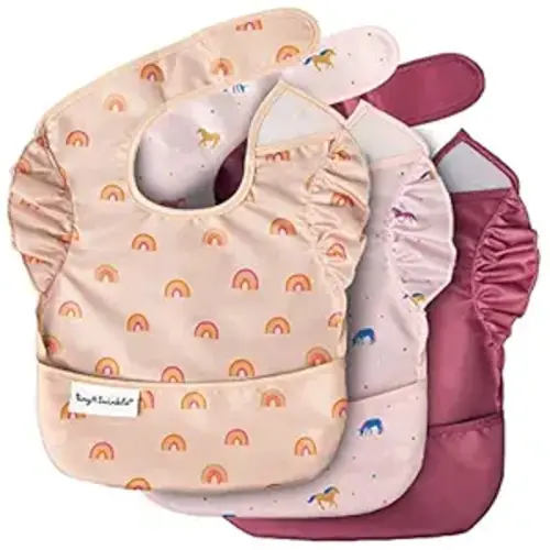 Tiny Twinkle Mess-Proof Baby Bibs for Eating | Waterproof, Wipeable Toddler Bibs with Catch-All Pocket | Feeding Bibs for Girls & Boys(3 Pack,Unicorn)