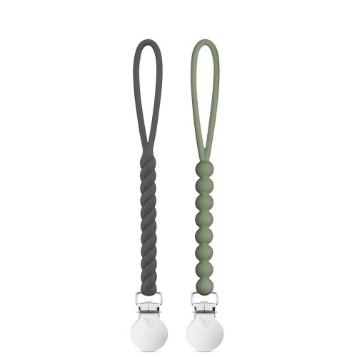 Ryan & Rose Cutie Clip 2 Pack - Pacifier Clip Holder Silicone (Roper-Smoke/Judy-Ivy)