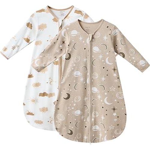 JELLYMONI Baby Sleep Sack 6-12 Months Long Sleeve Wearable Blanket for Baby, 100% Cotton 2 Pack Infant Toddler Baby Sleeping Sack Lightweight Soft 2-Way Zipper
