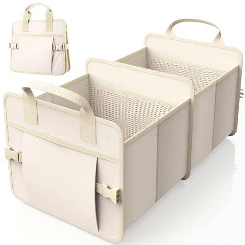 HOTOR Trunk Organizer for Car - Water-Resistant Car Organizer, Trunk Organizer for SUV, Multi-Compartment Car Organization, Car Accessories with Handles and Buckles, Beige, 22.44"×12.80"×10.83"