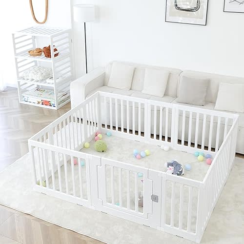 Gupamiga Playpen Baby Playard Portable Baby Fence Play Area Indoor Outdoor Kids Activity Center Playpen Playground Hoop for Indoor and Outdoor Use (12 Panels)