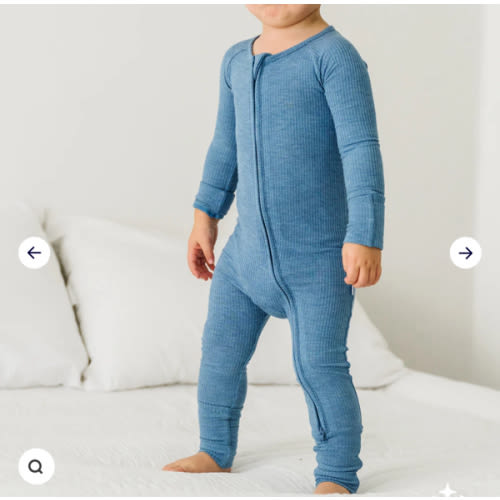 Heather Blue Ribbed Zippy - Little Sleepies