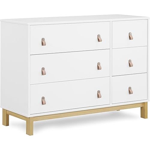 GAP babyGap Legacy 6 Drawer Dresser with Leather Pulls and Interlocking Drawers - Greenguard Gold Certified, Bianca White/Natural