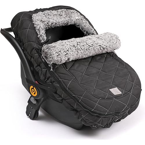 ACRABROS Car Seat Cover Baby: Winter Infant Carseat Canopy for Boy Girl Newborn Zipper Peeping Window Warm Cozy Cold Weather Waterproof Universal Fitted, Black