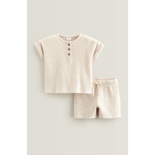 Waffle Knit Henley & Shorts Set